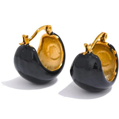 Black White Green Enamel Geometric Waterproof Stainless Steel - Chunky Round Hoop Earrings Women Stylish Jewelry