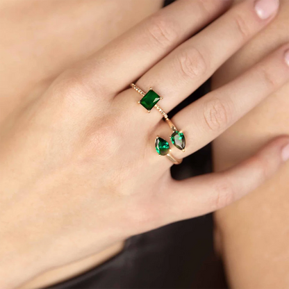 Luxe Jewels Elegant Green Double Teardrop Zirconia Ring – 18K Gold Plated Stainless Steel