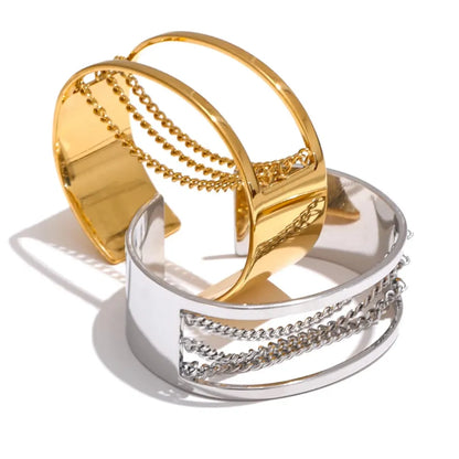 Adjustable Hollow Wide Cuff Bracelet – 18K Gold Plated Stainless Steel