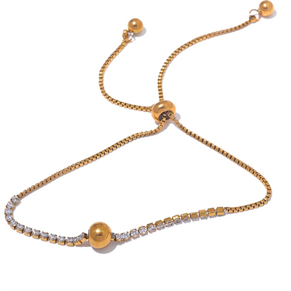2MM Adjustable CZ Charm Bracelet – Gold Stainless Steel 18K Plated Waterproof