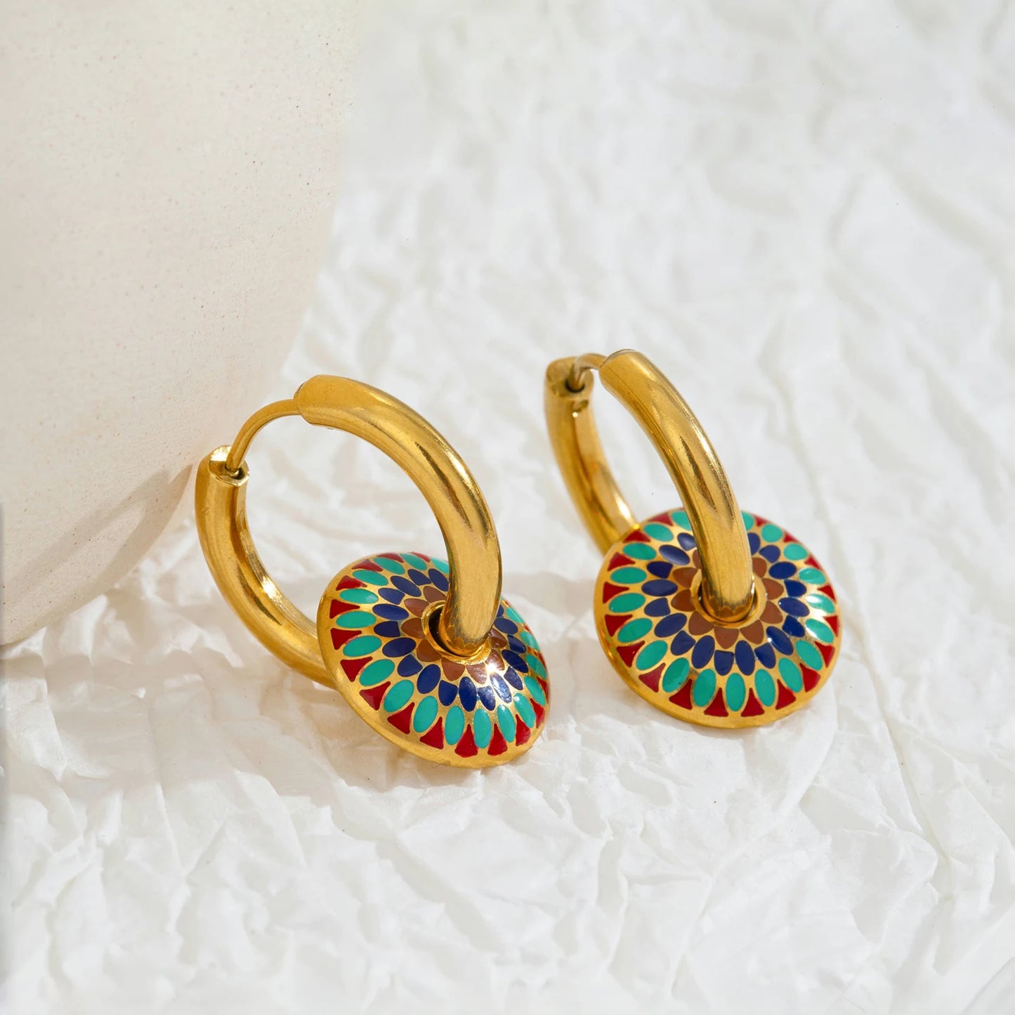 18K Gold Plated Stainless Steel Painted Daisy Jewelry Set for Women, Boho Floral Earrings & Necklace Hypoallergenic Summer Gift