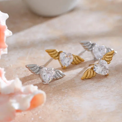 Cubic Zirconia Gold Wing Stud Earrings – Hypoallergenic, Dazzling