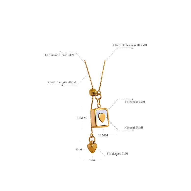 18K Gold Plated Square Heart Necklace – Shell Pendant