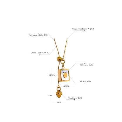 18K Gold Plated Square Heart Necklace – Shell Pendant