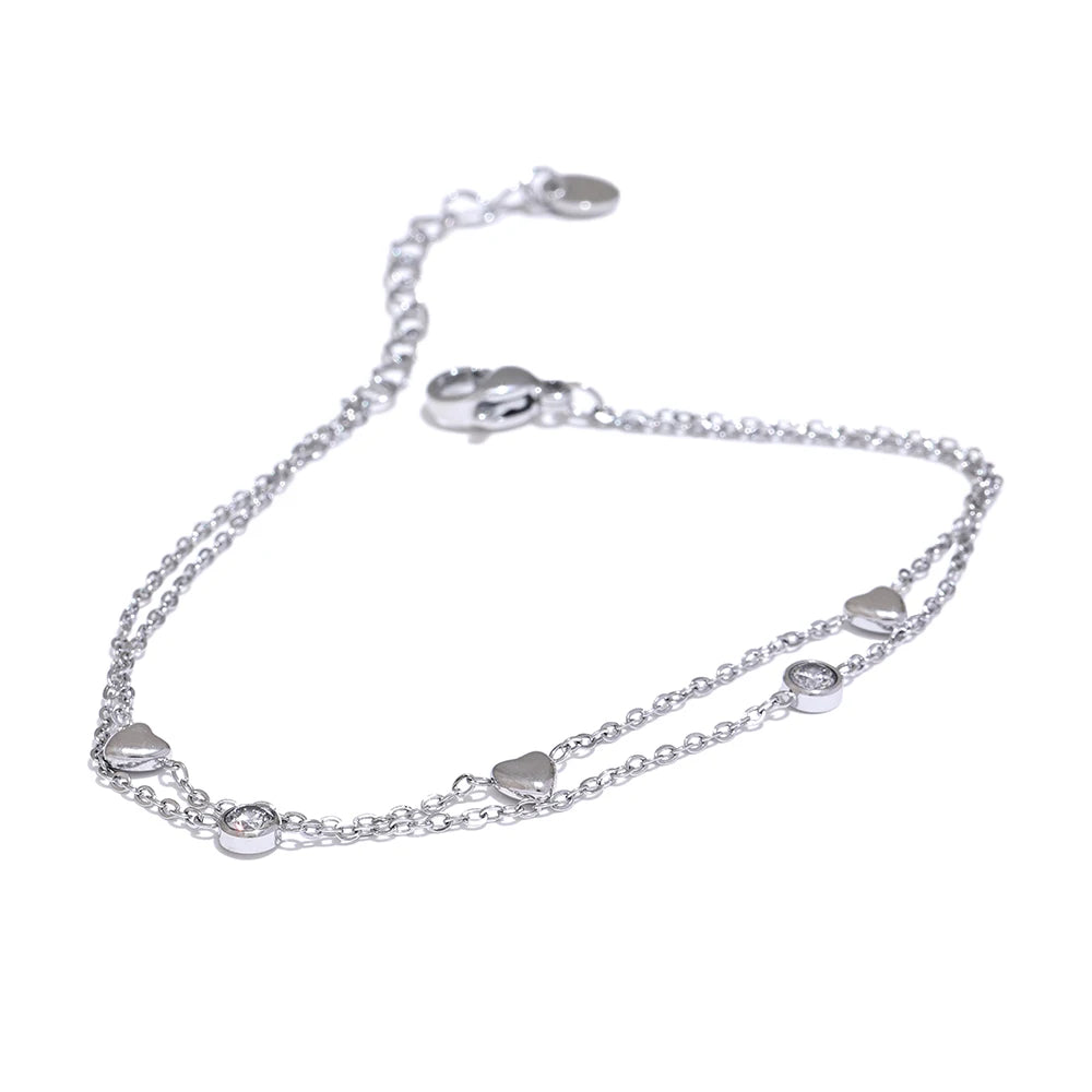 Heart Zircon Double Layer Bracelet – Gold Plated Stainless Steel