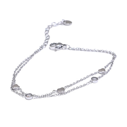 Heart Zircon Double Layer Bracelet – Gold Plated Stainless Steel