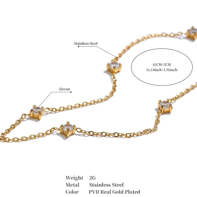 Cubic Zirconia Jewelry Set – Stainless Steel Necklace - Bracelet & Anklet