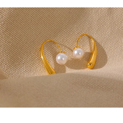 Modern Design Tarnish Free Pearl Drop Earrings – 18K Gold Plated