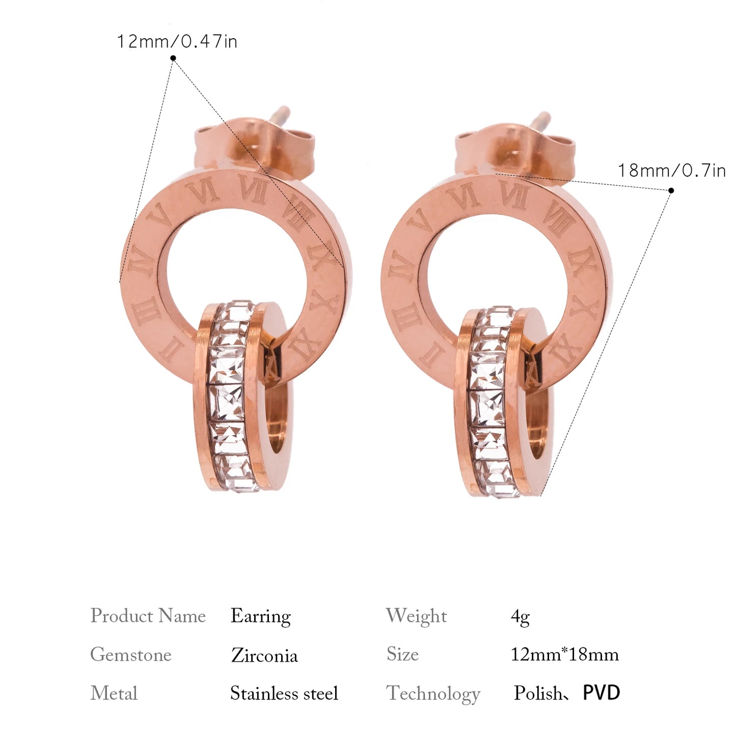 Classics Round Earrings for Women - Roman Numerals Stainless Steel Gold Plated Earring Vintage Jewelry