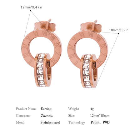 Classics Round Earrings for Women - Roman Numerals Stainless Steel Gold Plated Earring Vintage Jewelry