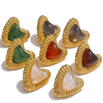 Stainless Steel Resin Heart Love Golden Stud Earrings Daily Wear Trendy Jewelry