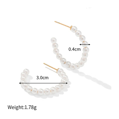 Uworld Exquisite Luxury Stainless Steel  Pearls Beads Hoop Huggie Earrings Romantic Elegant Fashion Charm Trendy Chic Jewelry