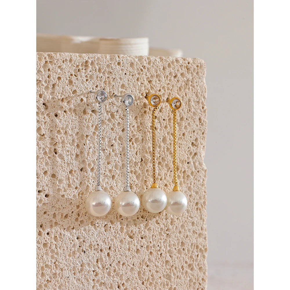 Long Imitation Pearl Dangle Earrings – Gold Plated