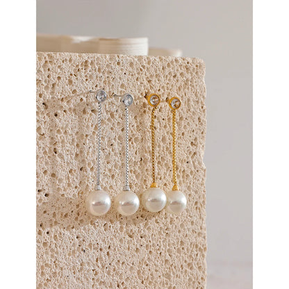 Long Imitation Pearl Dangle Earrings – Gold Plated