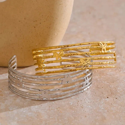 Butterfly Cuff Bracelet – Gold-Plated Stainless Steel Wide Open Bangle