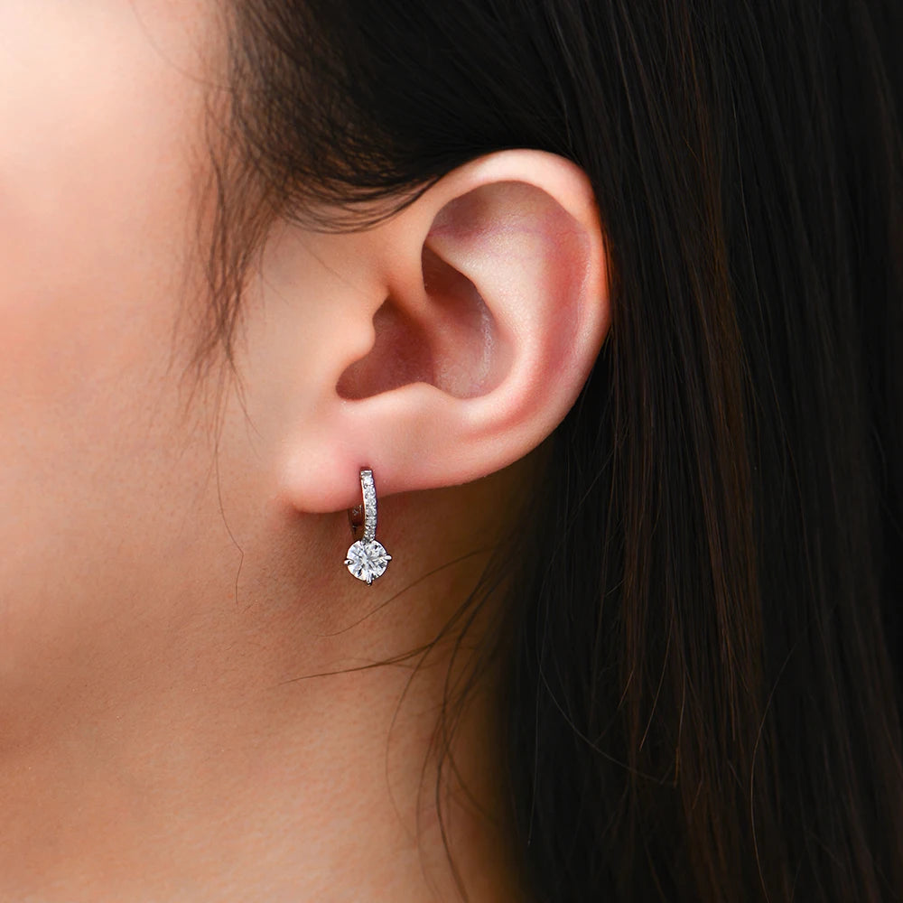 One Carat Full Moissanite Diamond Earrings - S925 Sterling Silver 4-Claws Eardrop For Women