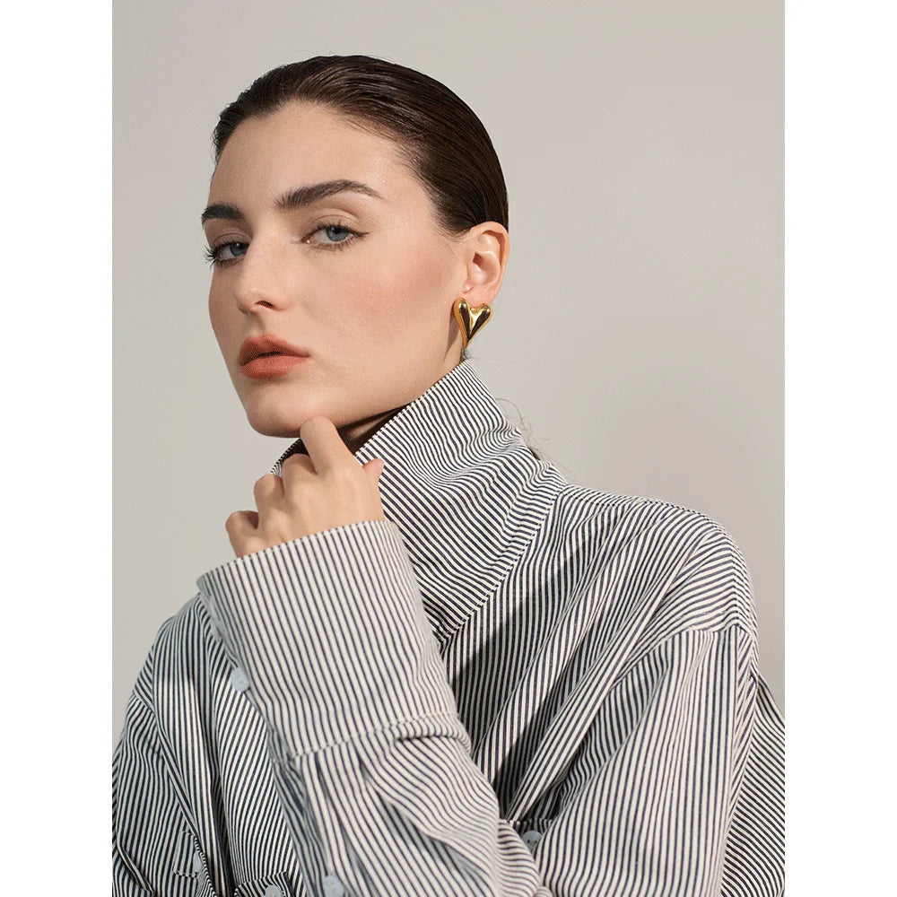 28mm Heart High Quality Metal Cast Stud Earrings Waterproof Anti Allergic Fashion Jewelry