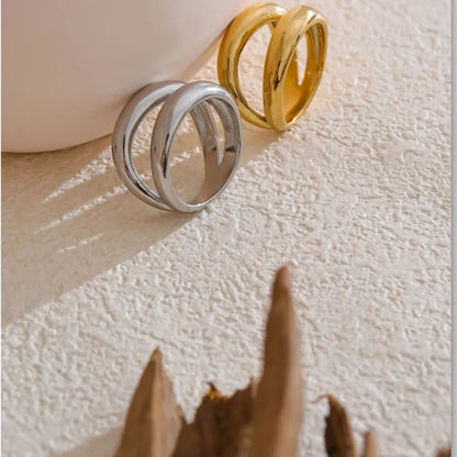 Luxe Jewels Stainless Steel Double Layer Cast Ring - 18K Real Gold Plated Waterproof Jewellery