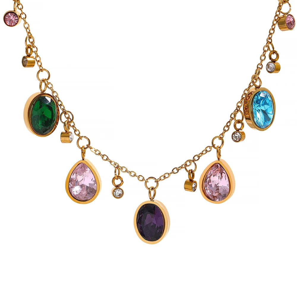 Colorful Luxury Necklace – Sparkling Cubic Zirconia Gemstone Jewelry Gift