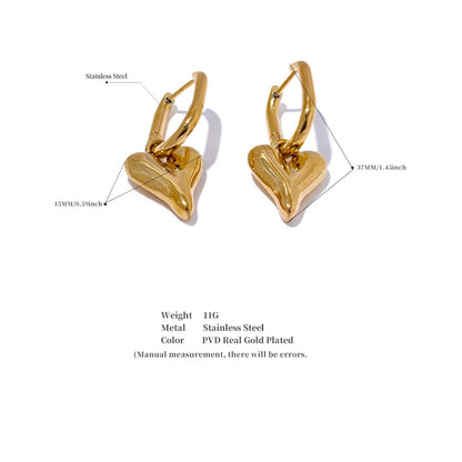 316L Stainless Steel Heart Love Drop Hoop Earrings Water Resistant Sleek Stainless Metal Popular Jewelry