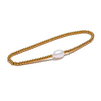 Freshwater Pearl & Bead Bracelet – Gold Plated Stainless Steel, Handmade
