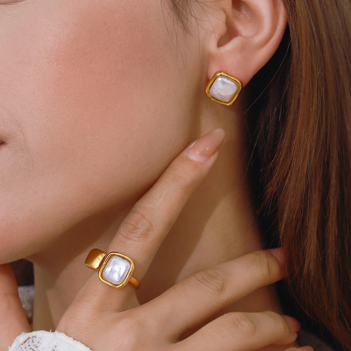 Elegant Square Pearl Earrings Stainless Steel 18K PVD Plated Waterproof 2025