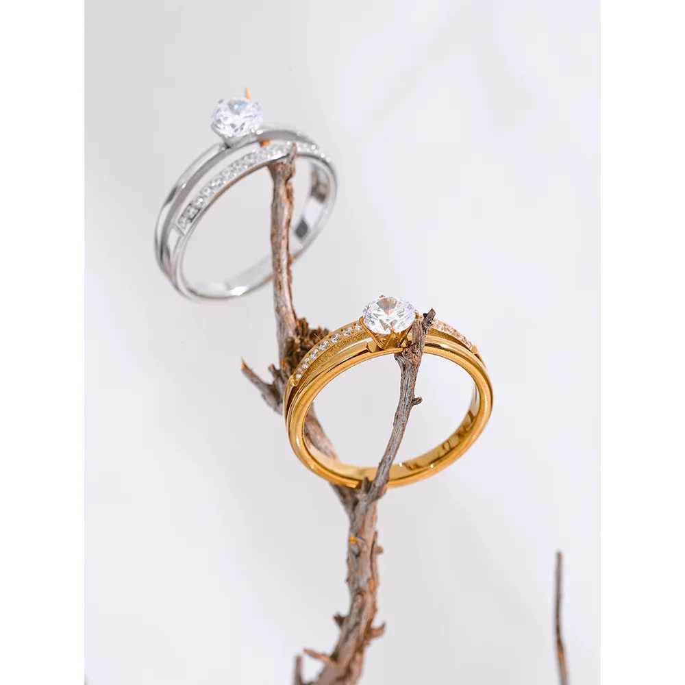 Luxe Jewels Cubic Zirconia Stainless Steel Double - Romantic Gold Plating Jewelry