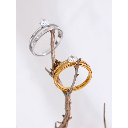 Luxe Jewels Cubic Zirconia Stainless Steel Double - Romantic Gold Plating Jewelry