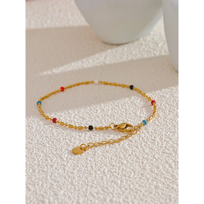 Colorful Enamel Bead Bracelet – 18K Gold Plated Stainless Steel