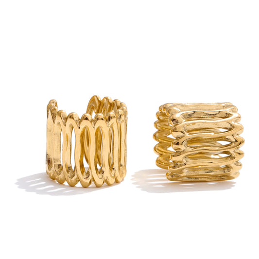 Luxe Jewels - 18K Gold Plated Layered Geometric Adjustable Ear Cuff - 316L Stainless Steel Trendy Jewellery