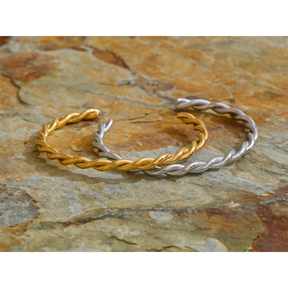 Twisted Cuff Bracelet – 18K Gold Plated Stainless Steel Waterproof Bangle