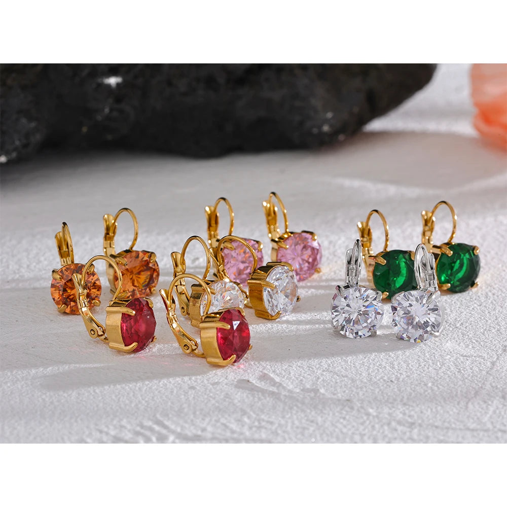 Colorful Cubic Zirconia Round Hoop Earrings – Gold Plated