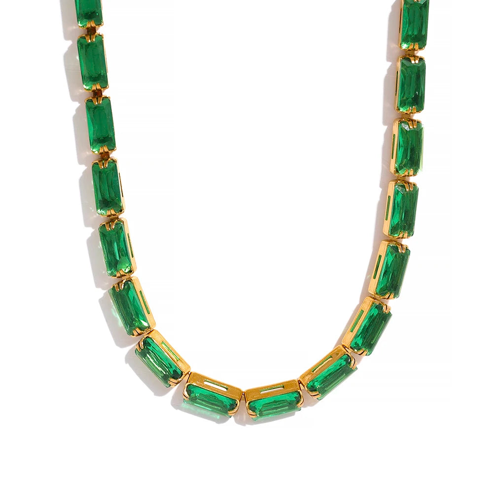 Luxury White & Green CZ Necklace Bracelet Set – Gold Plated Design