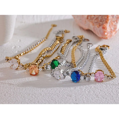 Luxury Tennis Zirconia Bracelet – Gold Plated Stainless Steel, Waterproof