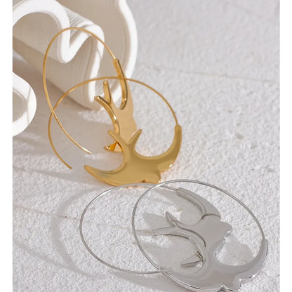 New Stainless Steel Bird Thin Hoop Earrings for Women Hypoallergenic Minimalist Metal Jewelry
