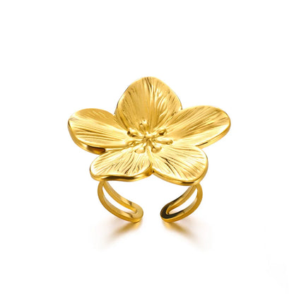 Luxe Jewels Elegant 18K Gold Plated Stainless Steel Flower Ring - Waterproof Tarnish Free Jewellery