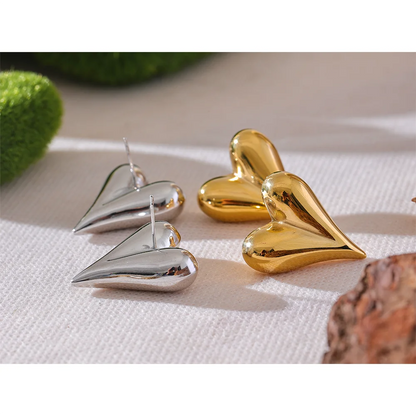 28mm Heart High Quality Metal Cast Stud Earrings Waterproof Anti Allergic Fashion Jewelry