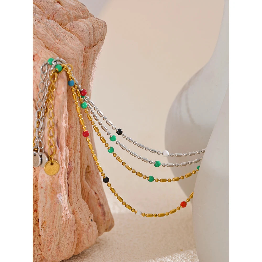 Colorful Enamel Bead Bracelet – 18K Gold Plated Stainless Steel