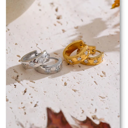 16mm Zirconia Star Round Daily Hoop Earrings for Women Hypoallergenic Stainless Steel High Quality Chic Jewelry