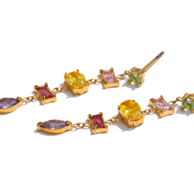 Colorful Cubic Zirconia Drop Earrings – Gold Plated, Tarnish-Free Jewelry