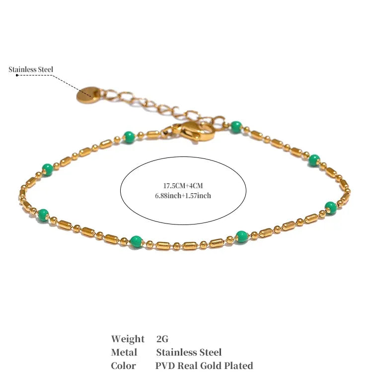 Colorful Enamel Bead Bracelet – 18K Gold Plated Stainless Steel