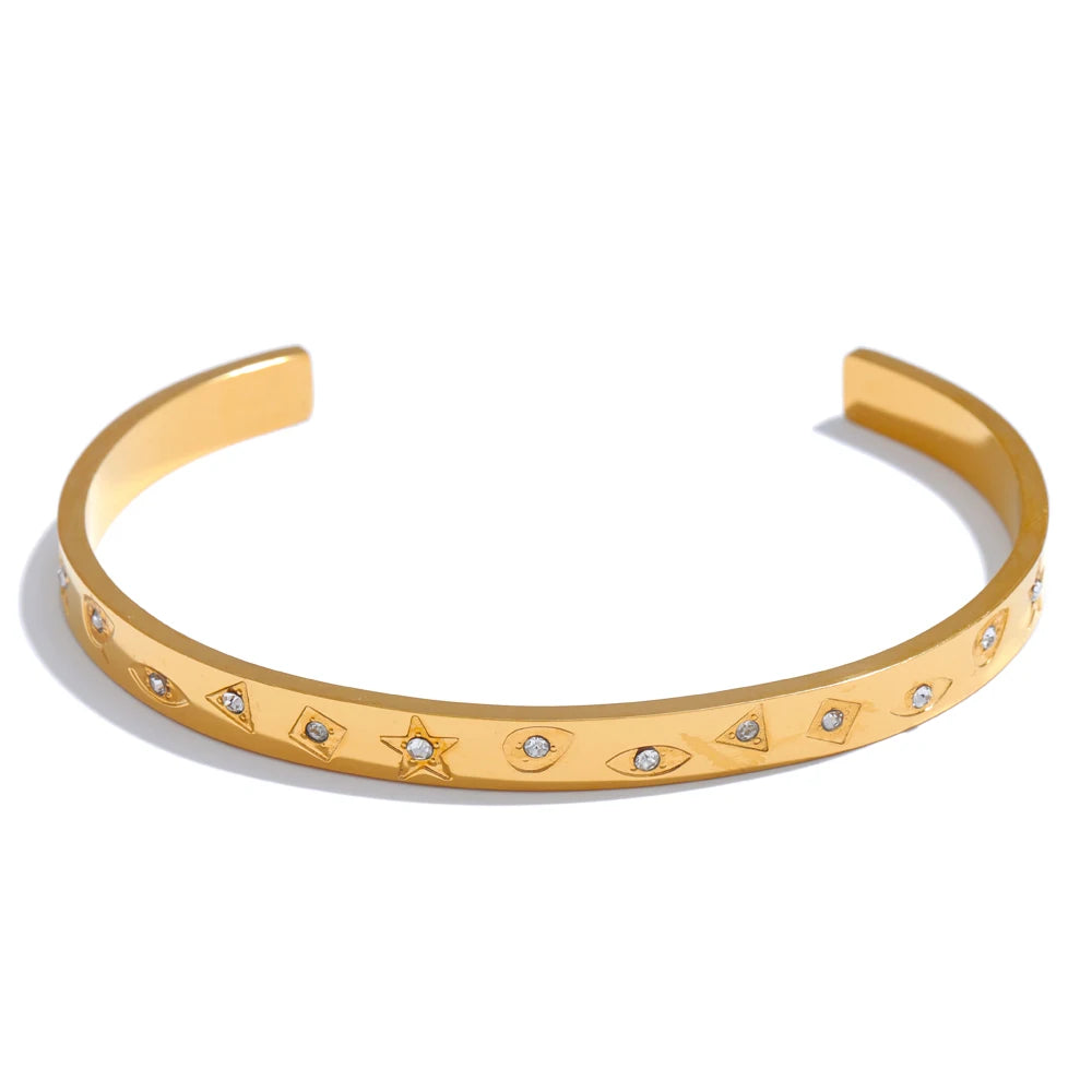 Ocean Elements Cuff Bracelet – 18K Gold Plated Stainless Steel 61mm