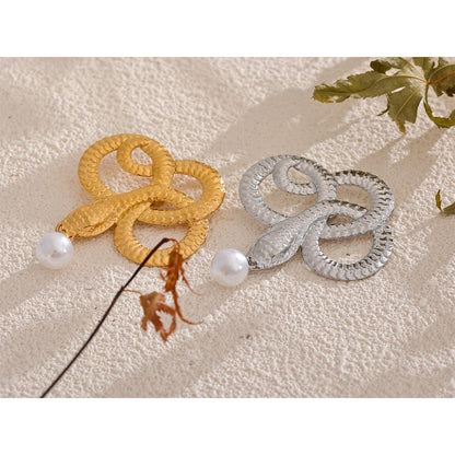 Snake Drop Pearl Brooch – 316L Stainless Steel Gold-Plated Pin