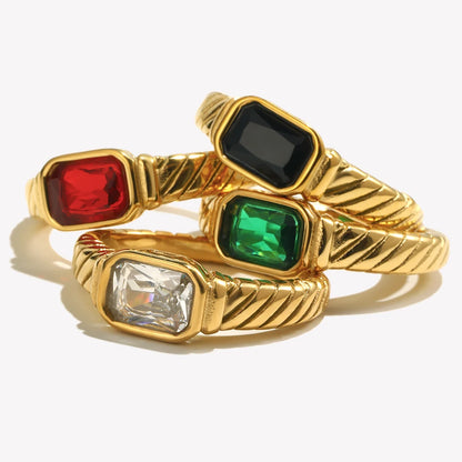 Luxe Jewels Zirconia Stone Ring – Waterproof 18K Gold Plated Ring