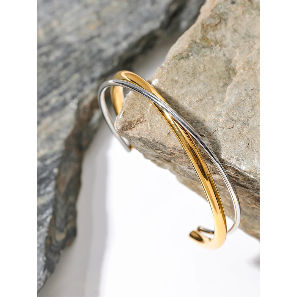 Double Color Geometric Cuff – 18K Gold Plated Stainless Steel