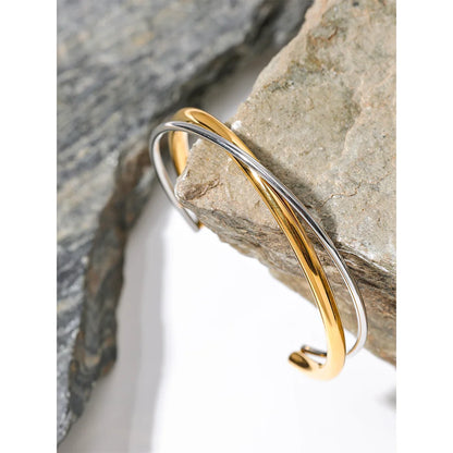 Double Color Geometric Cuff – 18K Gold Plated Stainless Steel