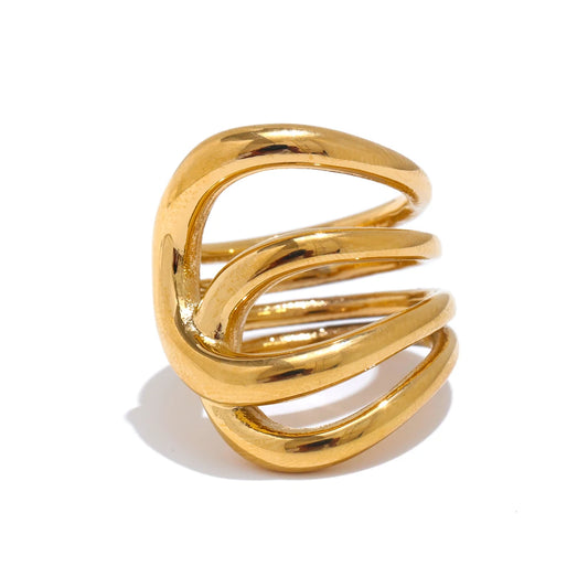 Luxe Jewels Gold Plated Stylish Unique Design Stainless Steel Ring – 18K Gold Plated Waterproof Jewellery