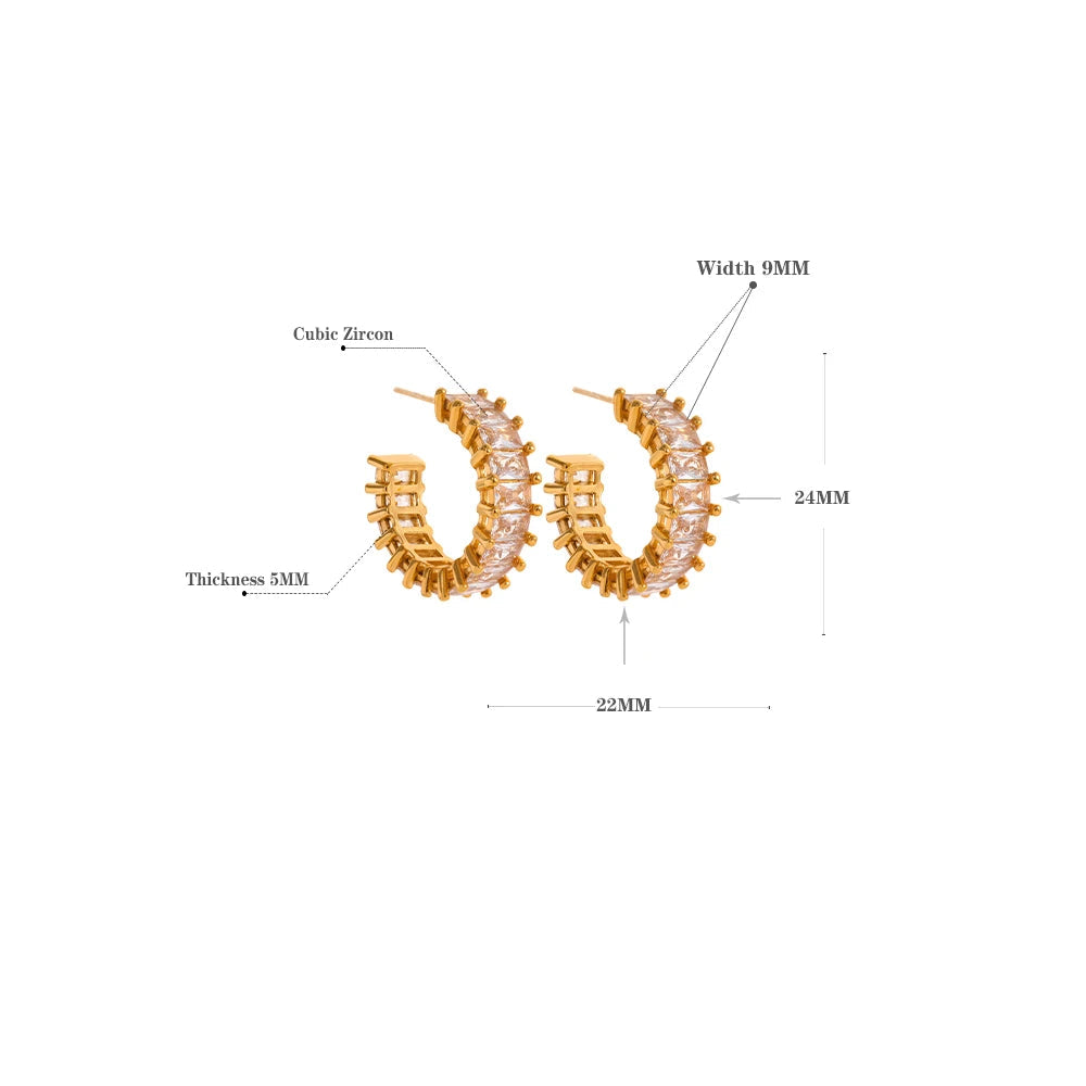 Tarnish-Free Gold Hoop Earrings with Cubic Zirconia – Classic Sparkle