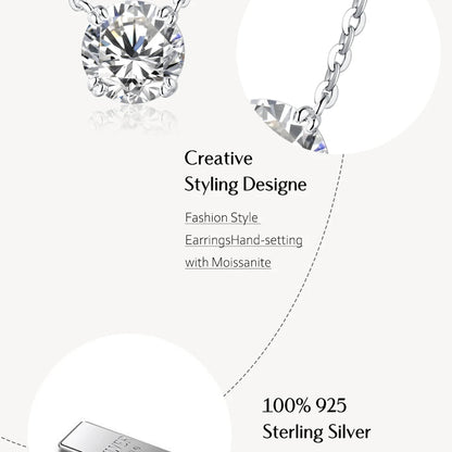 Luxe Jewels Moissanite Diamond 6.5mm 1CT Necklace Pendant For Women - 925 Silver Necklace