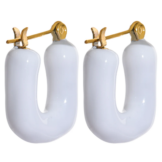 Bold 7-Color Enamel Chunky Hoop Earrings – Stainless Steel Square Shape